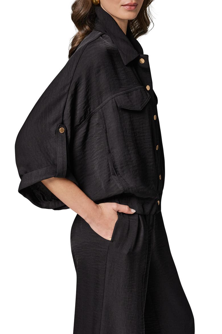 Dolman Roll Tab Front Button Top, Alternate, color, BLACK