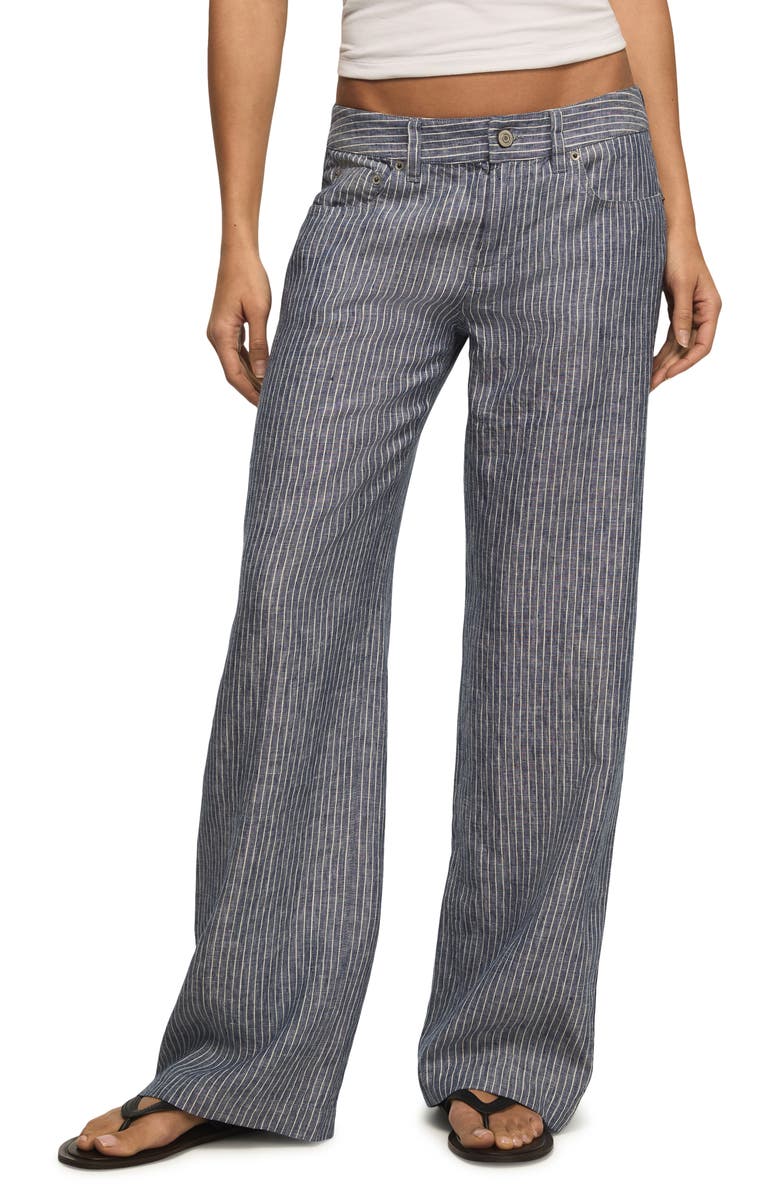 Lucky Brand Stripe Linen Baggy Wide Leg Pants, Main, color, Navy Stripe