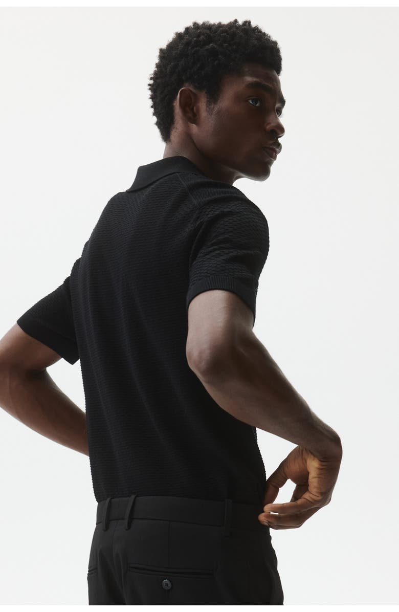 H&M Slim Fit Textured Polo Shirt, Alternate, color, Black