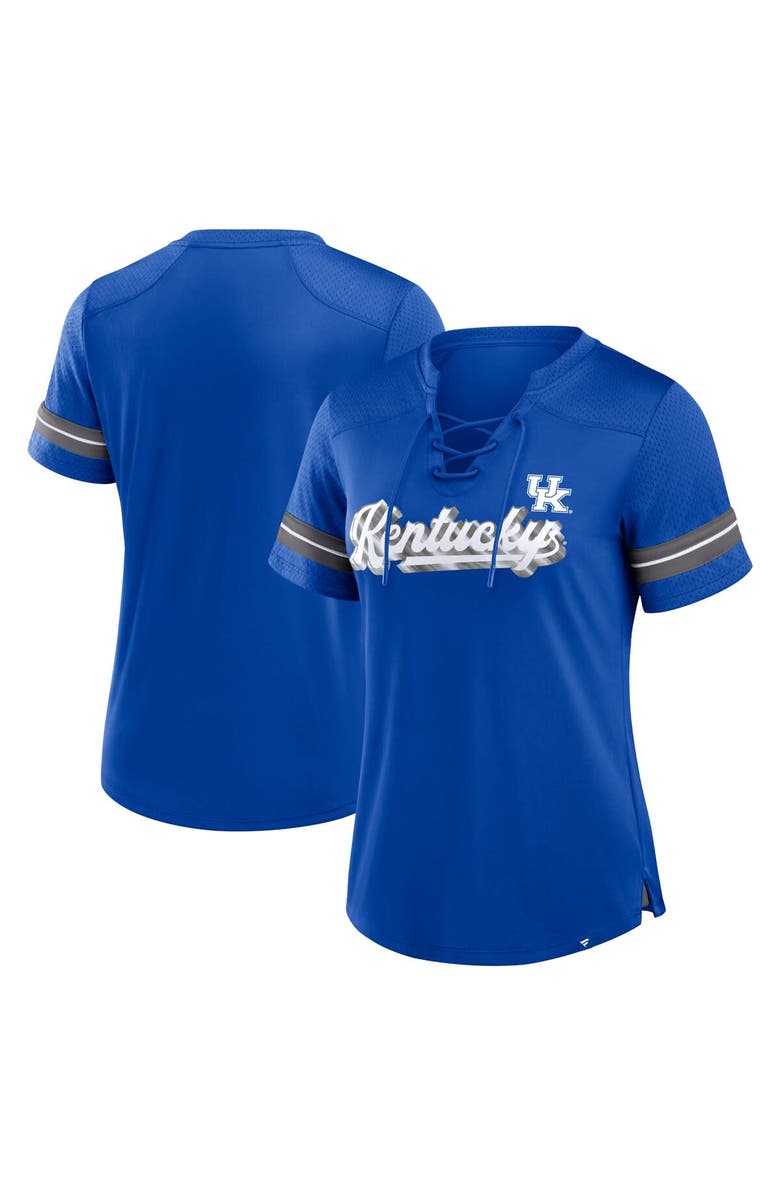 FANATICS Women's Fanatics Royal Kentucky Wildcats Fundamental Overtime Readiness Athena Lace-Up V-Neck T-Shirt, Main, color, 