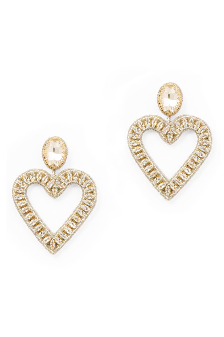 Calluna Crystal & Beaded Heart Drop Earrings, Main, color, SILVER