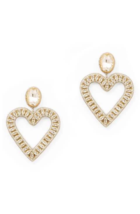 Calluna Crystal & Beaded Heart Drop Earrings