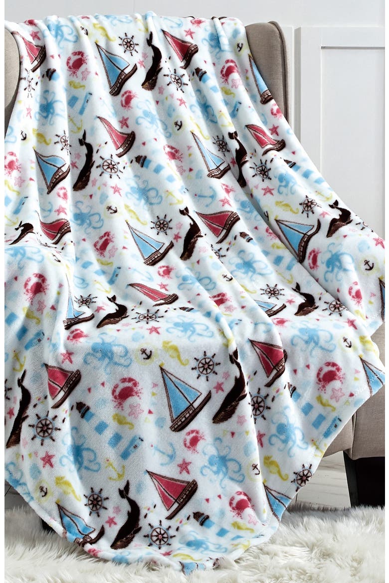 Sea Life Coral Reef Plush Throw Blanket, Alternate, color, WHITE MULTI