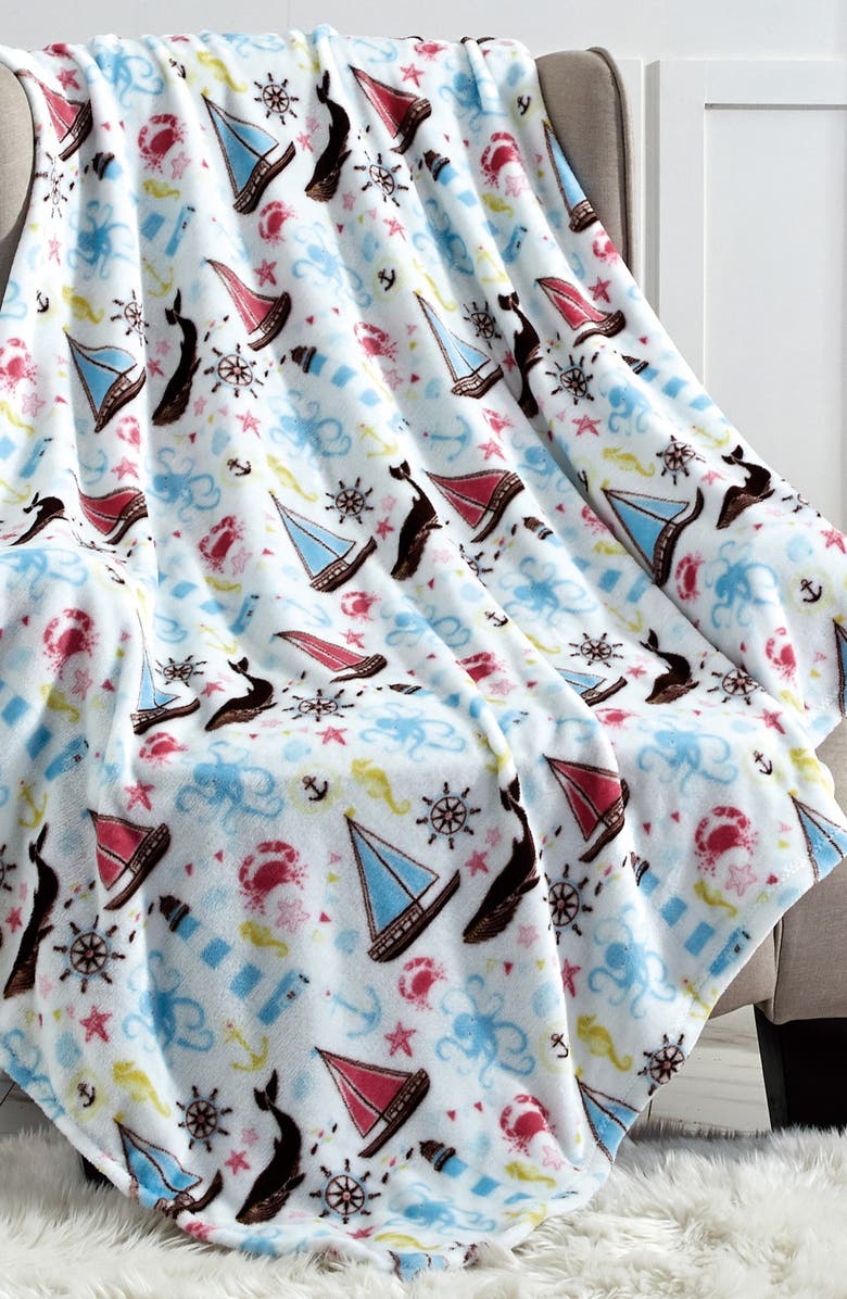 Luxury Home Sea Life Coral Reef Plush Throw Blanket, Alternate, color, White Multi