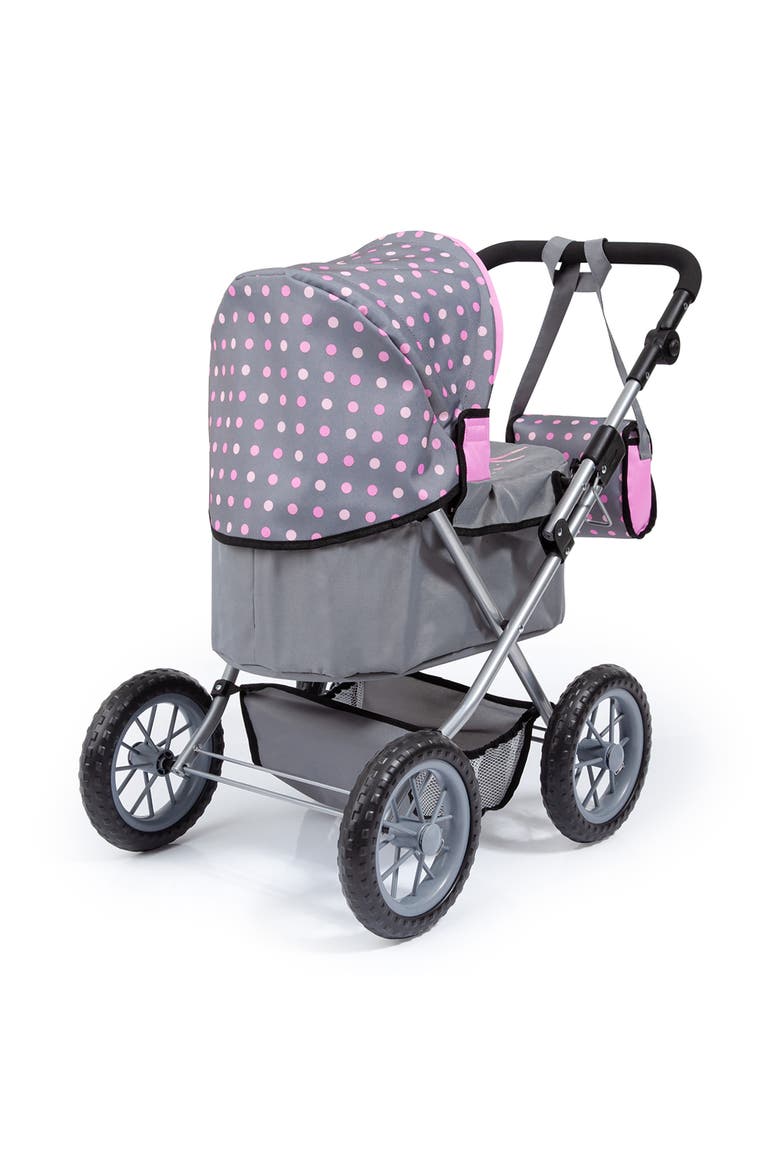 Dolls Trendy Pram Grey, Pink, Dots Fits Dolls Up To 18", Alternate, color, Multicolored
