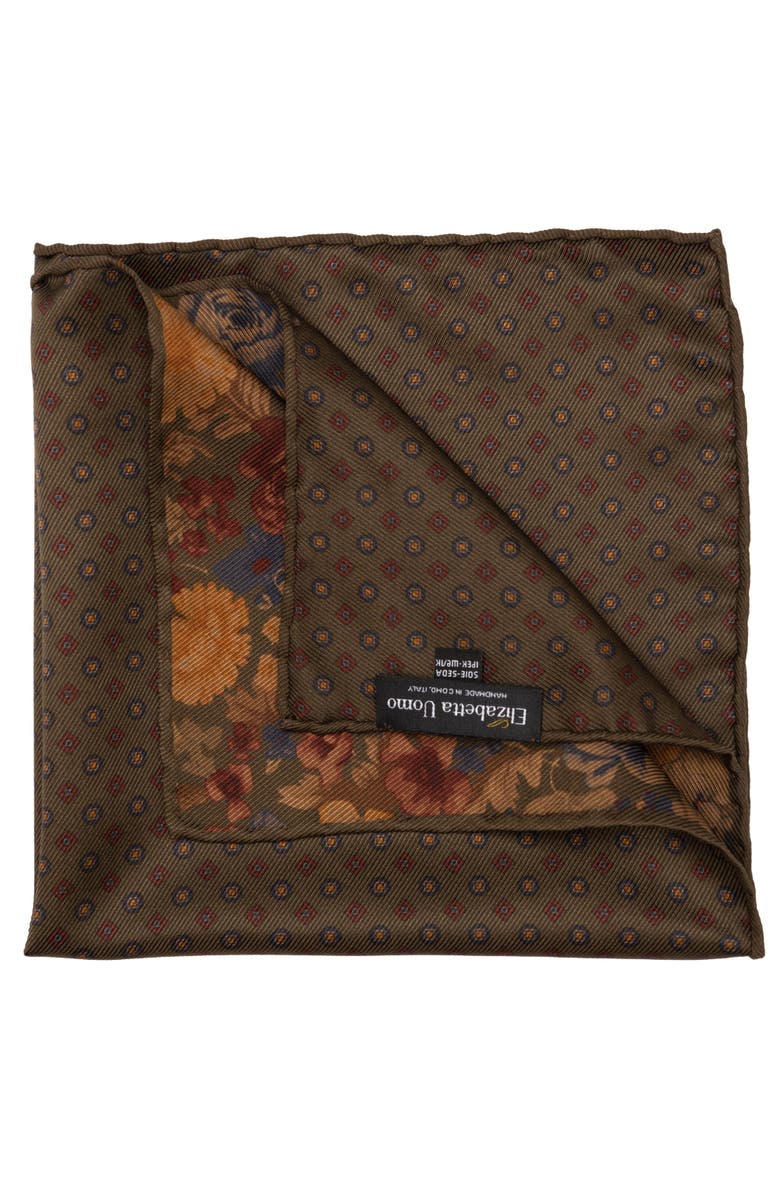 Elizabetta Vico - Double Sided Silk Pocket Square for Men, Main, color, Olive Green