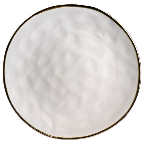 Elama Modern 16pc Stoneware Dinnerware Set In Matte White With Gold-tone Rim