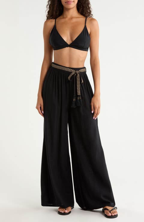 Tie Belt Wide Leg Cover-Up Pants