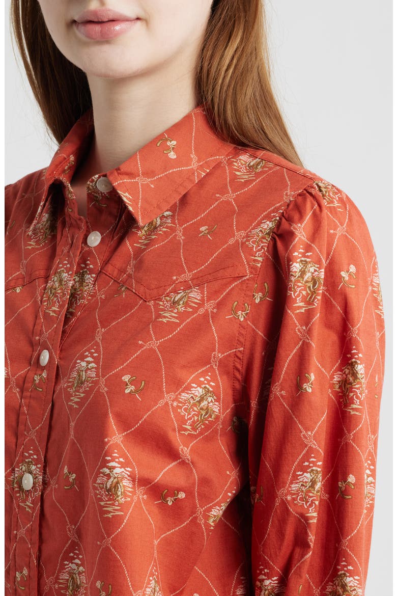 Winona Puff Sleeve Western Shirt, Alternate, color, ADOBE LATTICE