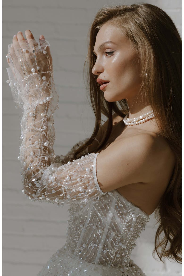 Siena Sequin Gloves, Alternate, color, Ivory