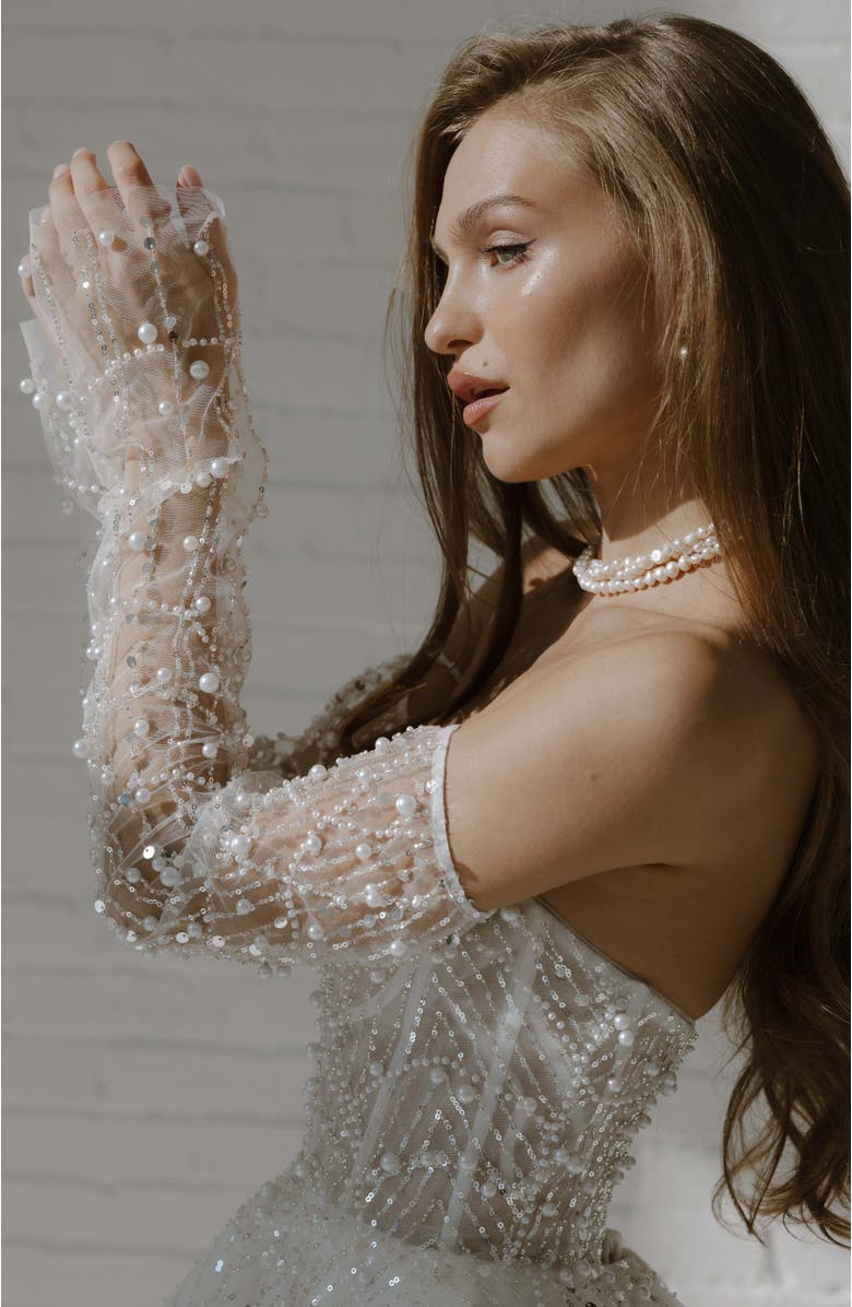 Untamed Petals Siena Sequin Gloves, Alternate, color, Ivory