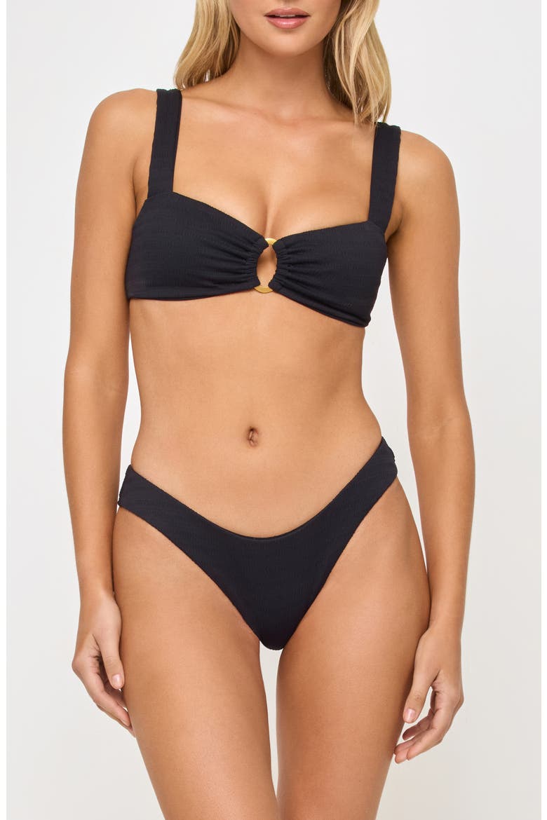 Willow Pucker Textured Bikini Top, Alternate, color, BLACK