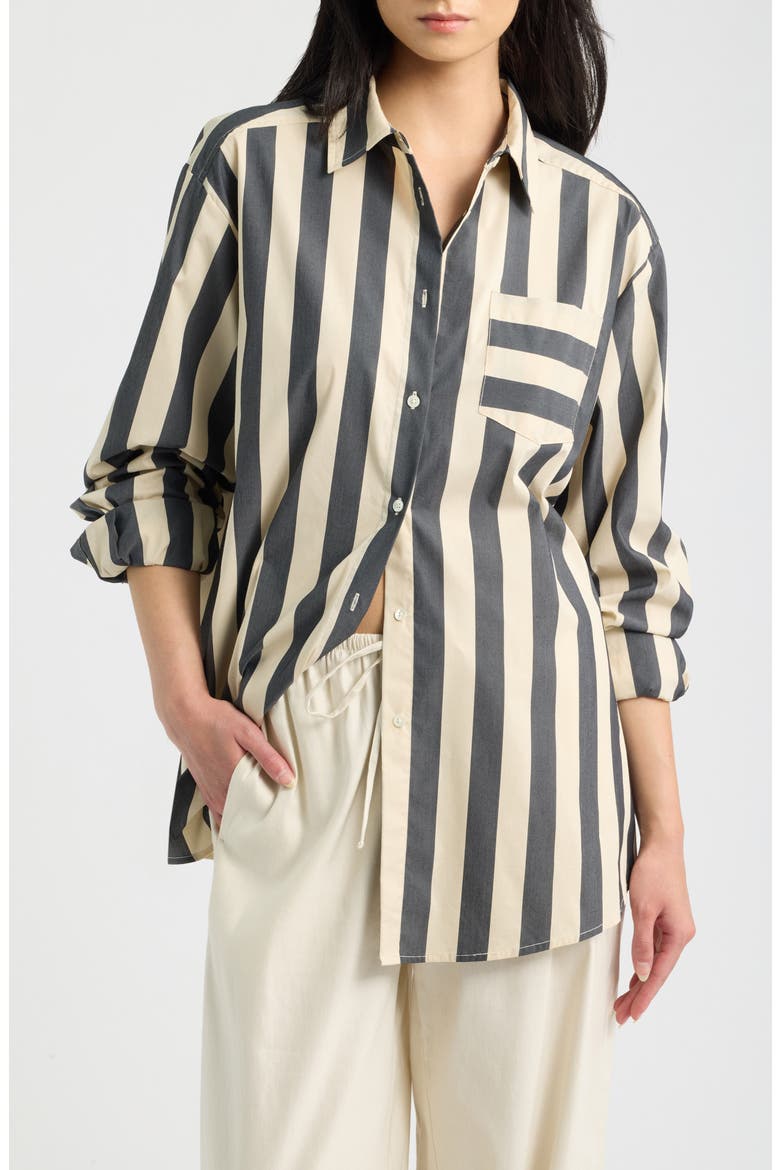 The Avril Striped Button Down Shirt, Main, color, NOIR KHAKI