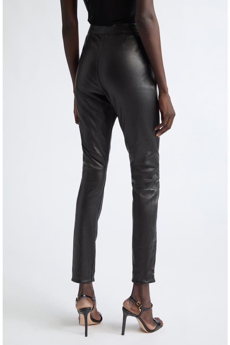 Zip Front Lambskin Leather Skinny Pants, Alternate, color, BLACK