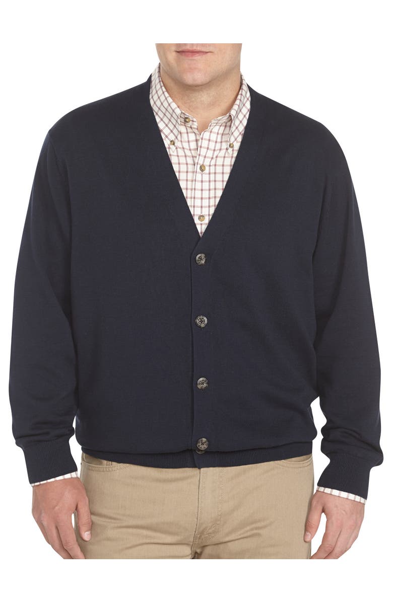 Harbor Bay by DXL Big & Tall V-Neck Cardigan, Main, color, Midnight