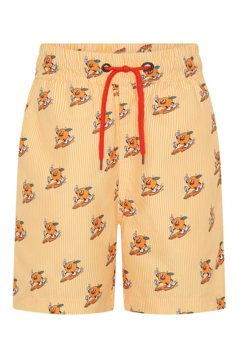 Kids' Orange Stripe UPF 50+ Swim Trunks, Main, color, ORANGE