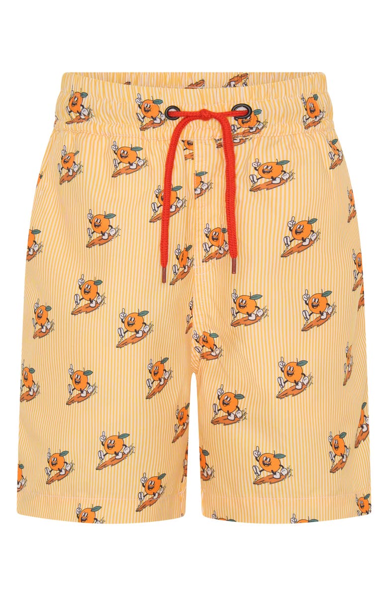 TINY TRIBE Kids' Orange Stripe UPF 50+ Swim Trunks, Main, color, Orange