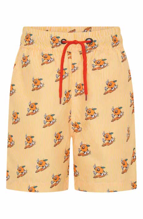 Kids' Orange Stripe UPF 50+ Swim Trunks