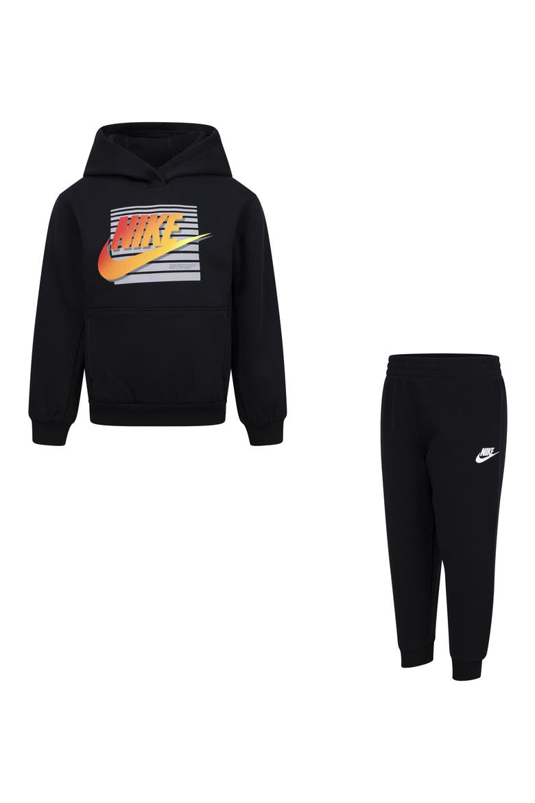 Kids' Gradient Futura Logo Pullover Hoodie & Joggers Set, Main, color, BLACK