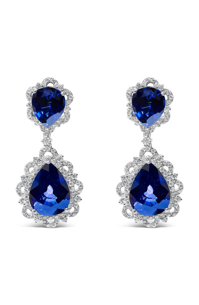 Haus of Brilliance 18K White Gold Blue Sapphire & 2.0 Cttw Diamond Halo Drop & Dangle Earring, Main, color, White