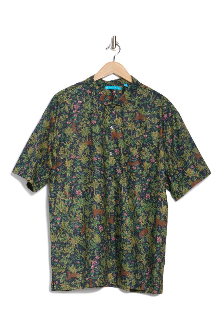 It's a Jungle Short Sleeve Cotton Button-Up Shirt, Main, color, BLACK