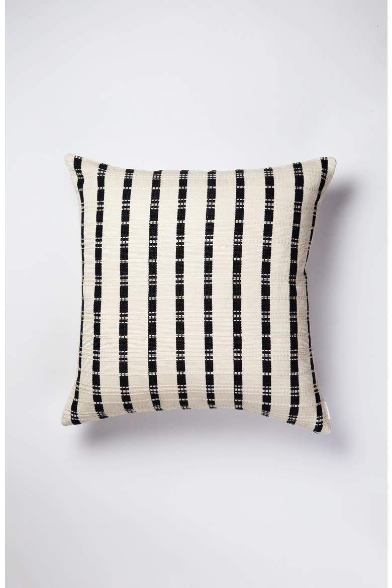 Santiago Black and Natural White Grid Handwoven Cotton Square Throw Pillow, Main, color, Multi