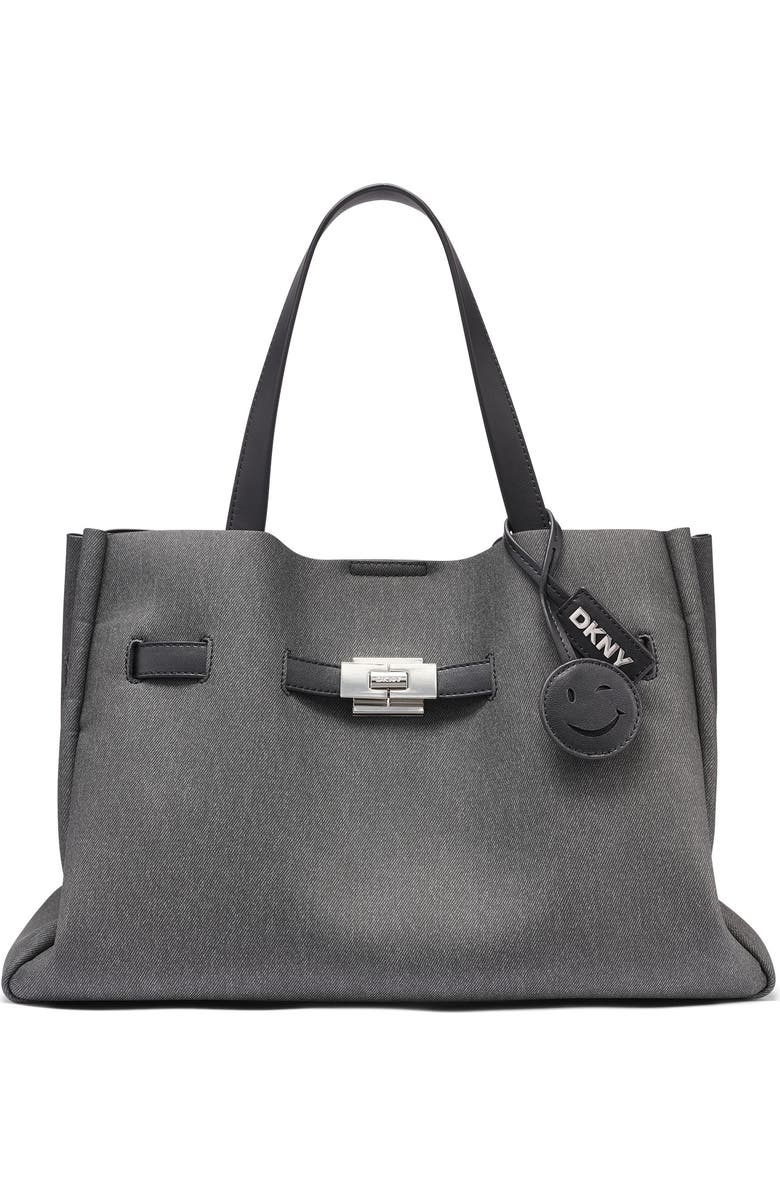 DKNY Bryar Large Satchel, Main, color, Black Denim
