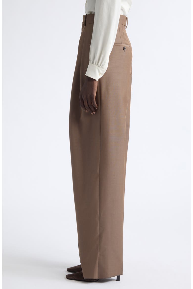 Pleated Wool & Mohair Wide Leg Pants, Alternate, color, MARRON GLACE