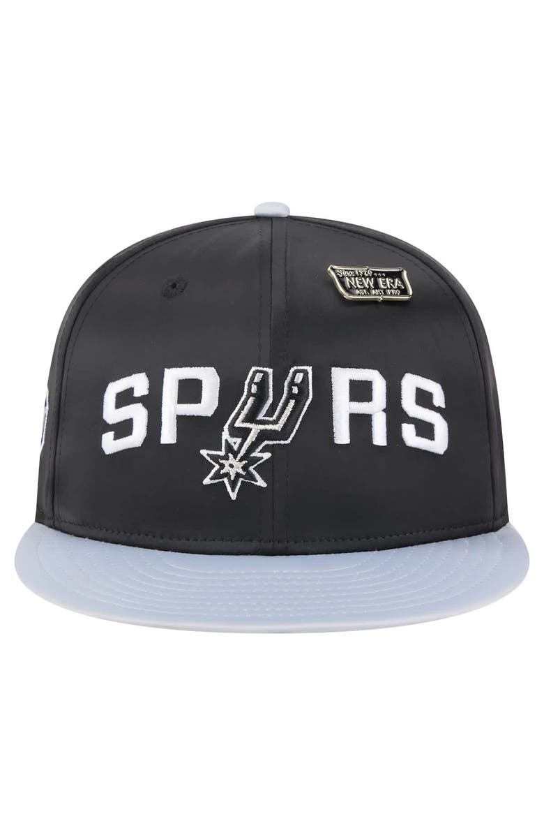 New Era Men's New Era  Black/Silver San Antonio Spurs Throwback Satin Vintage Pin Two-Tone 59FIFTY Fitted Hat, Alternate, color, 