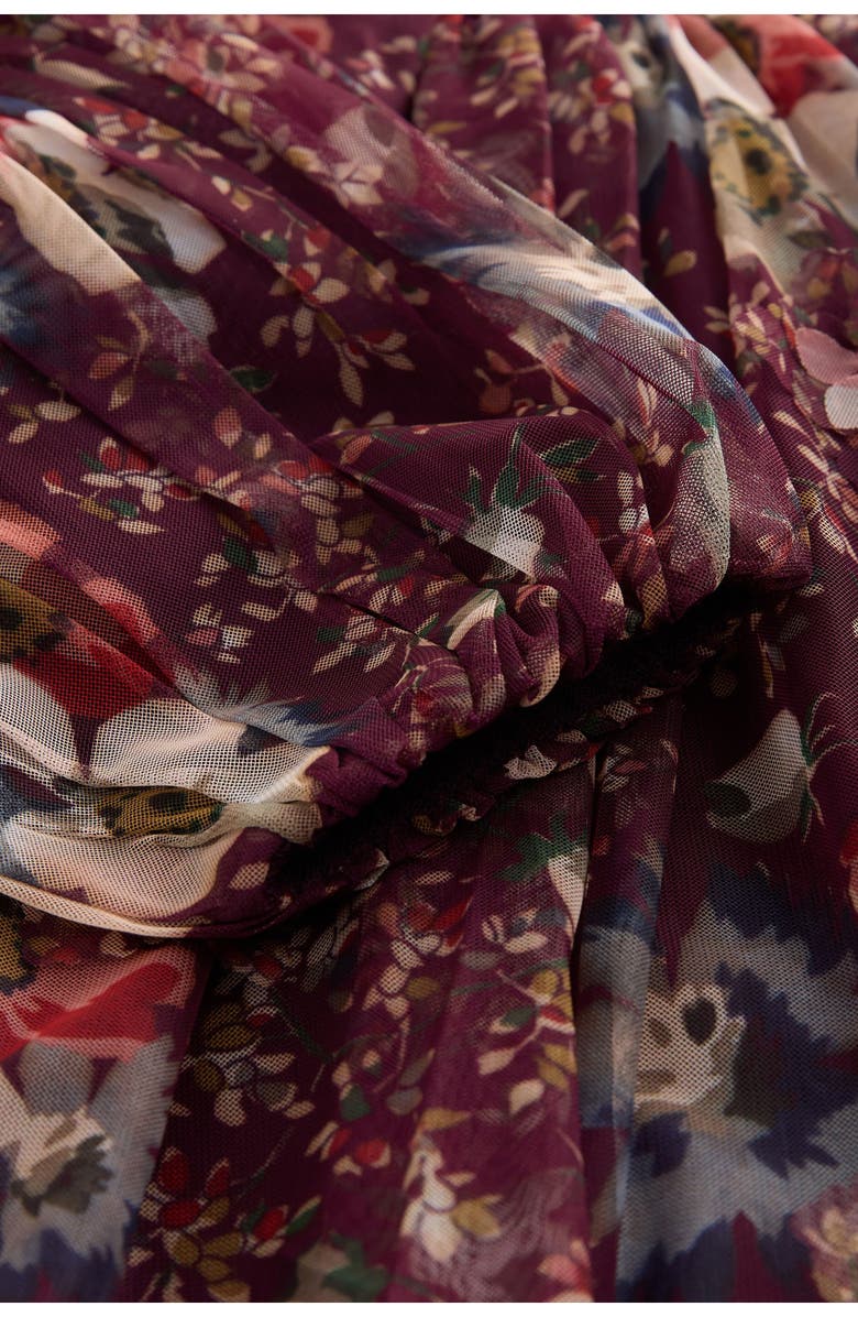 NEXT Kids' Floral Long Sleeve Mesh Dress, Alternate, color, Purple