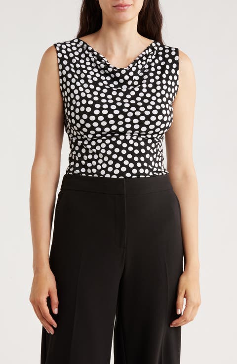 Polka Dot Cowl Neck Sleeveless Crop Top