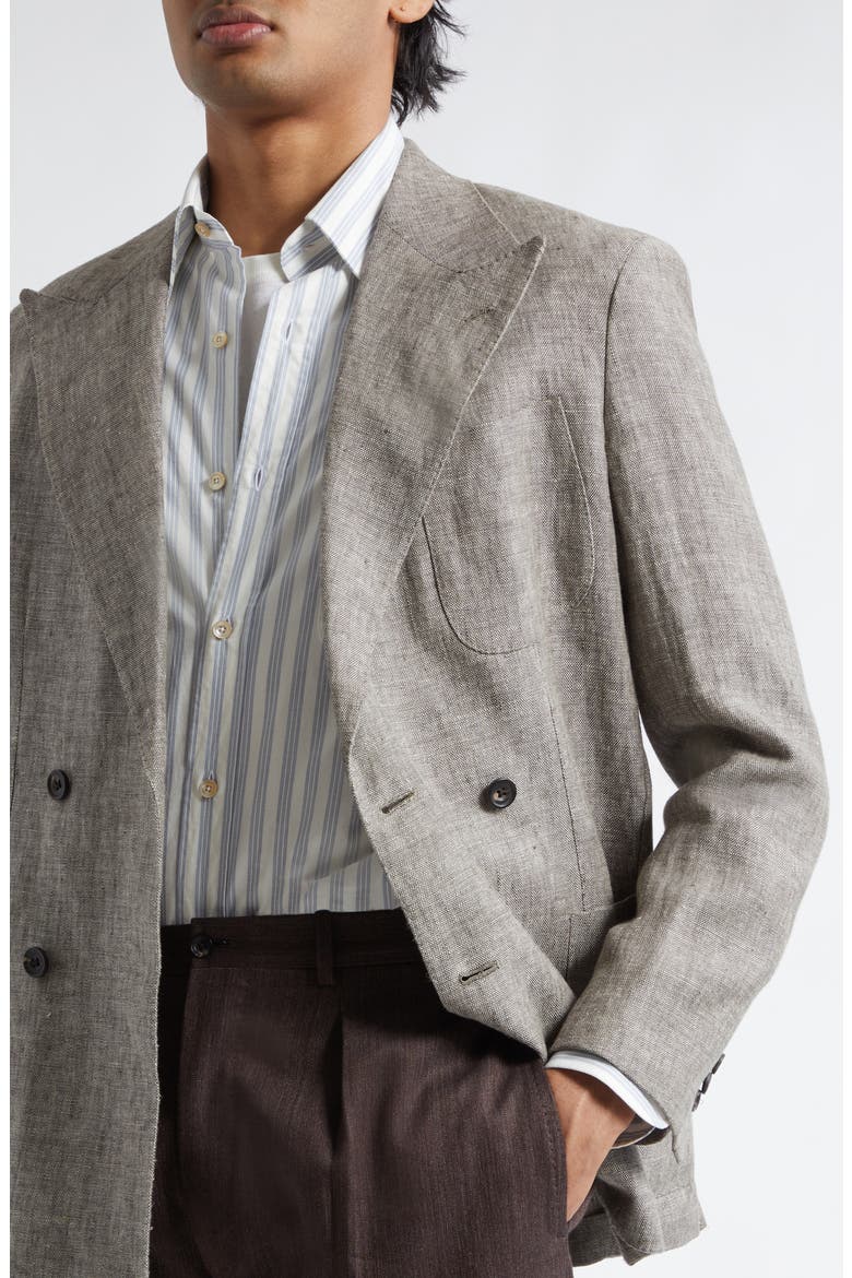 Waverly Double Breasted Linen Blazer, Alternate, color, BROWN