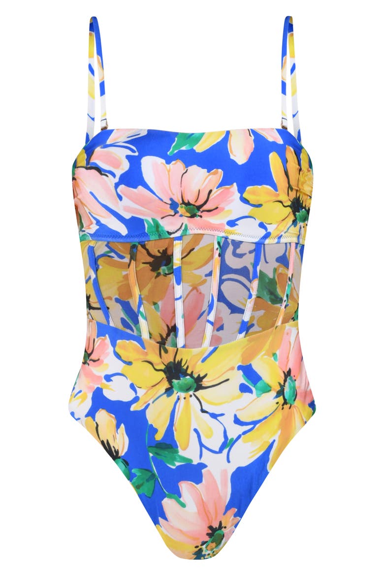 Sunflower Bandeau One-Piece Swimsuit, Alternate, color, BLUE MULTI