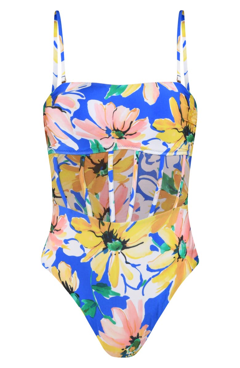 Sunshine 79 Sunflower Bandeau One-Piece Swimsuit, Alternate, color, Blue Multi