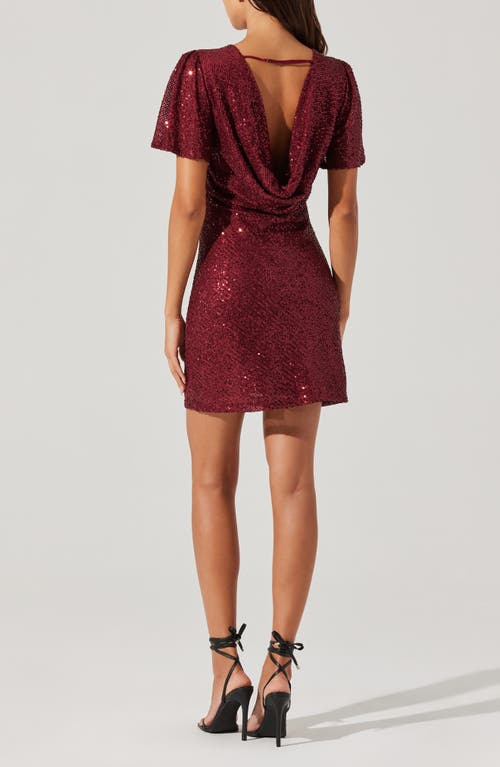 Astr The Label Sequin Flutter Sleeve Minidress In Wine