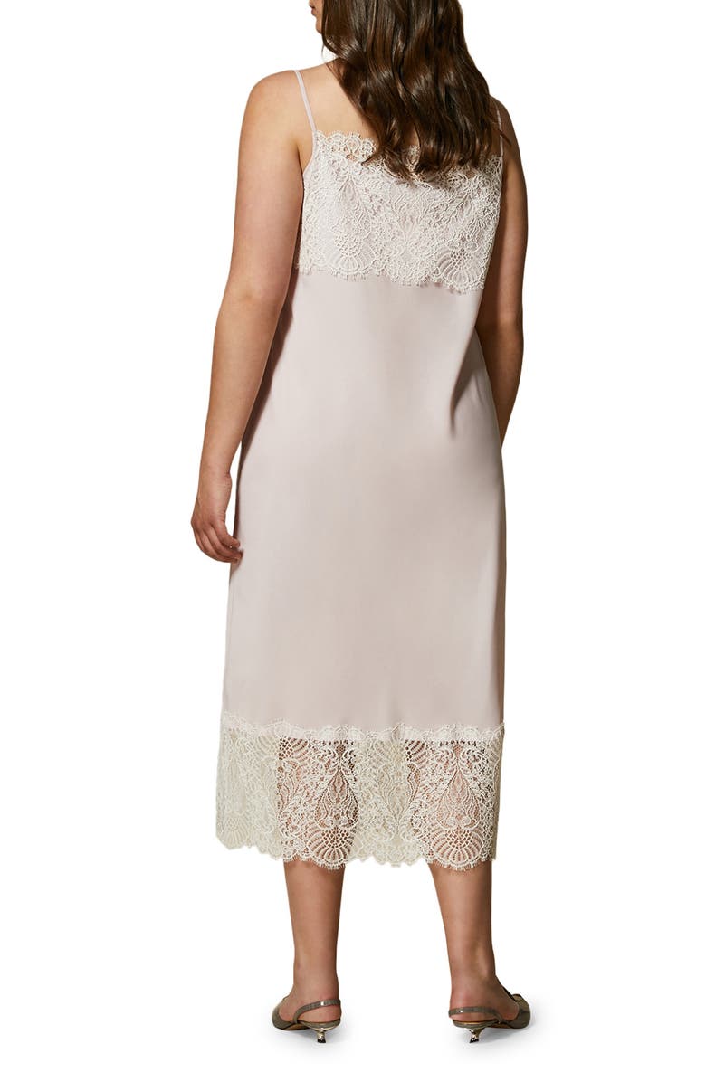 Marina Rinaldi Queen Crêpe de Chine & Lace Midi Slipdress, Alternate, color,