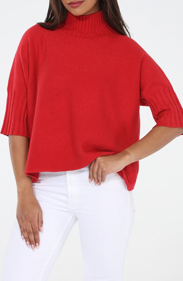 RAIN AND ROSE Mock Neck Boxy Sweater, Main, color, Red