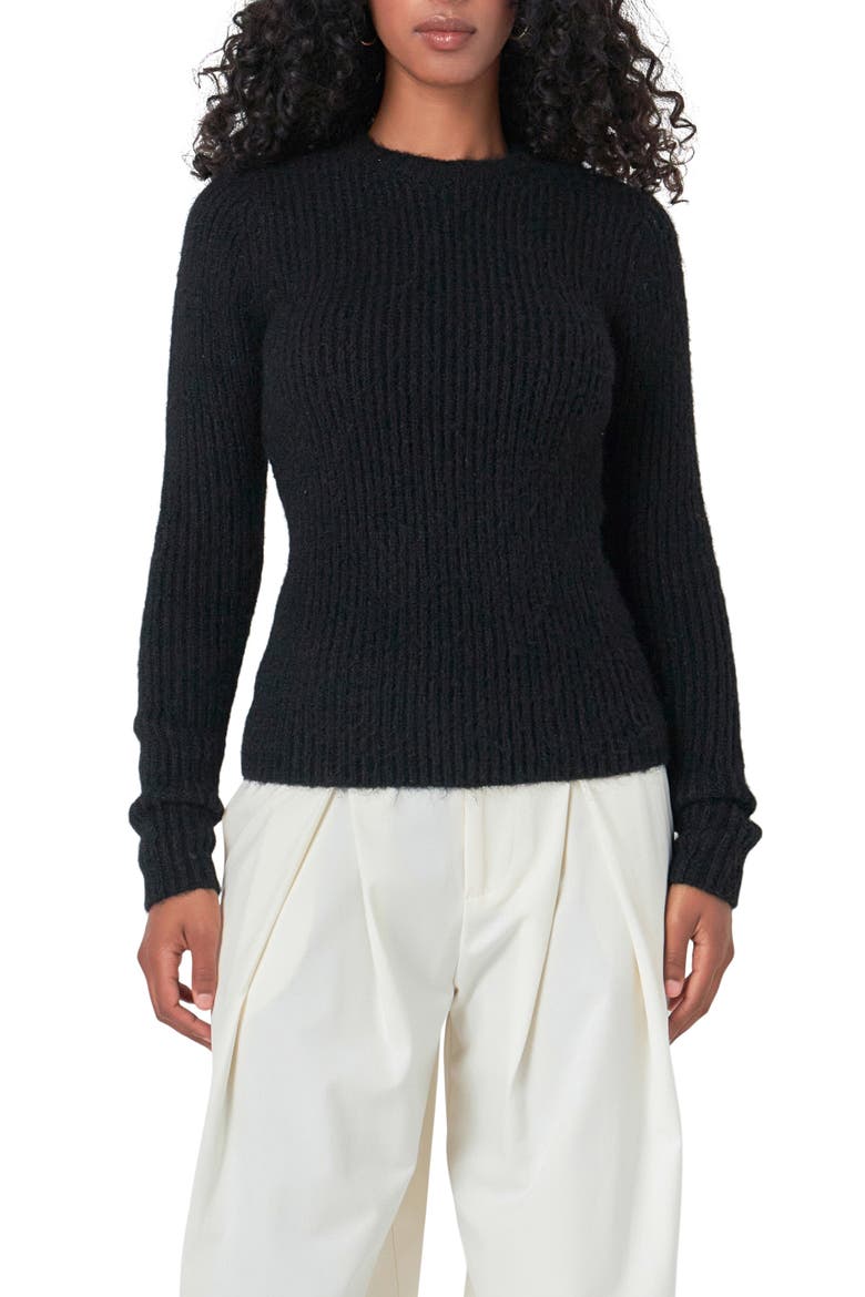 Rib Crewneck Sweater, Main, color, BLACK
