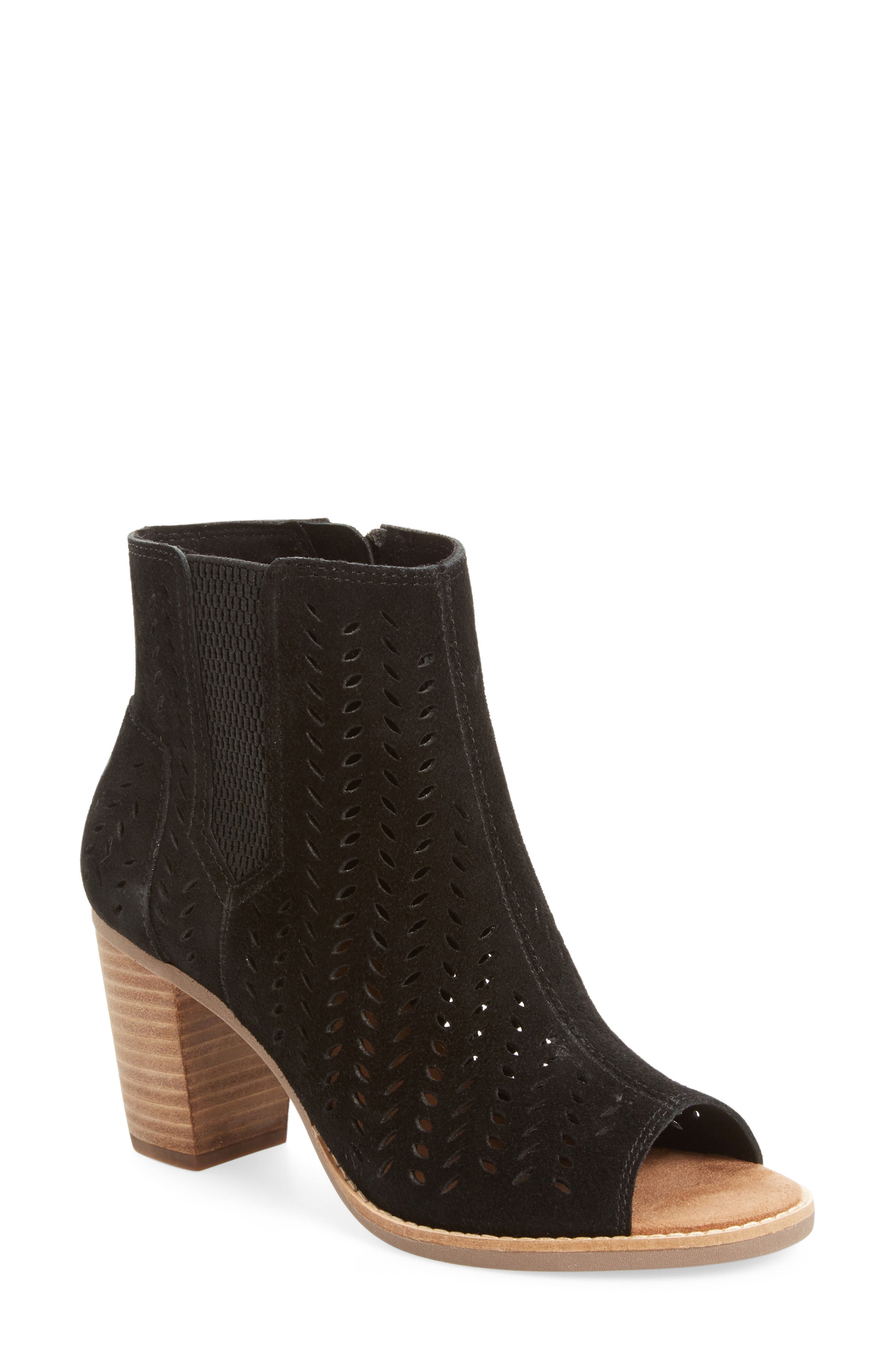 Majorca Perforated Suede Bootie, Main, color, BLACK