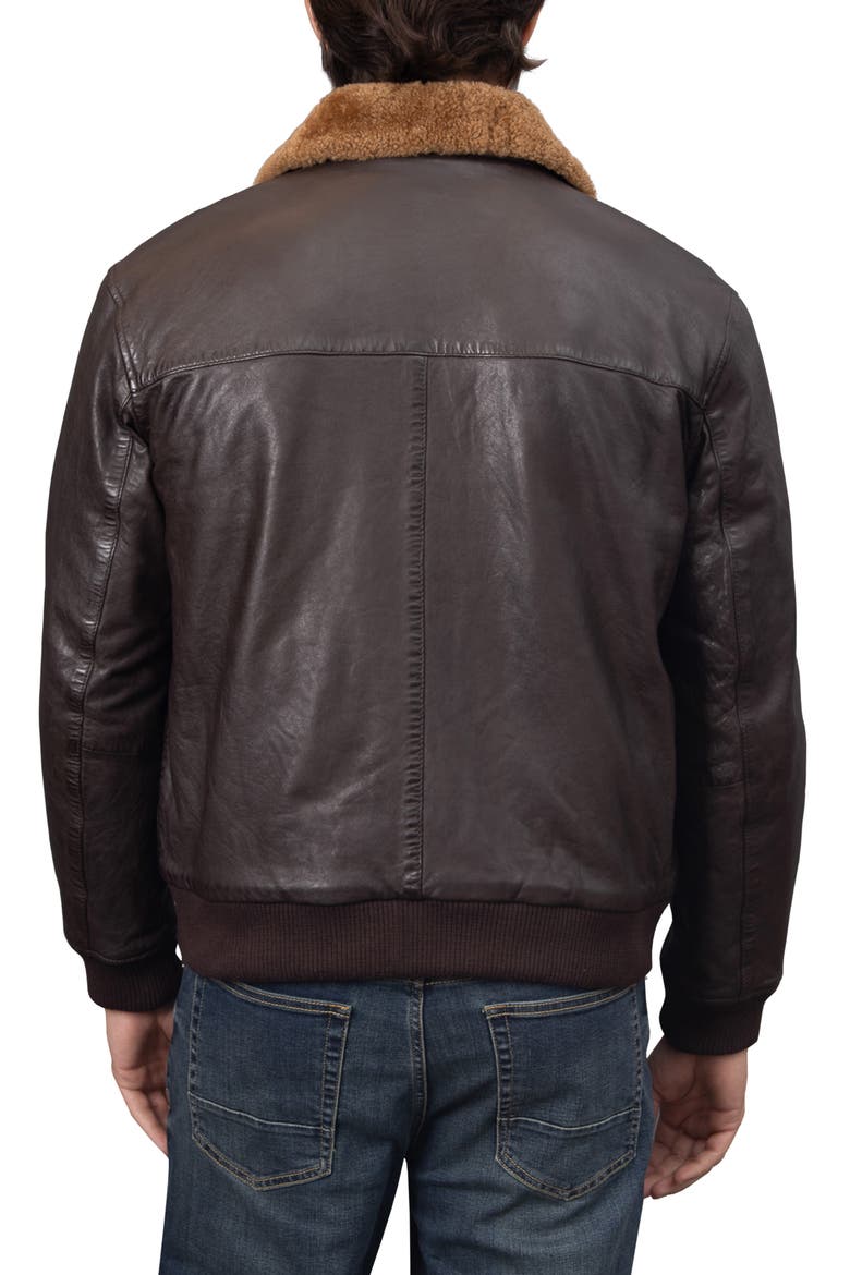 Washed Leather Aviator Jacket with Genuine Shearling Collar, Alternate, color, ESPRESSO
