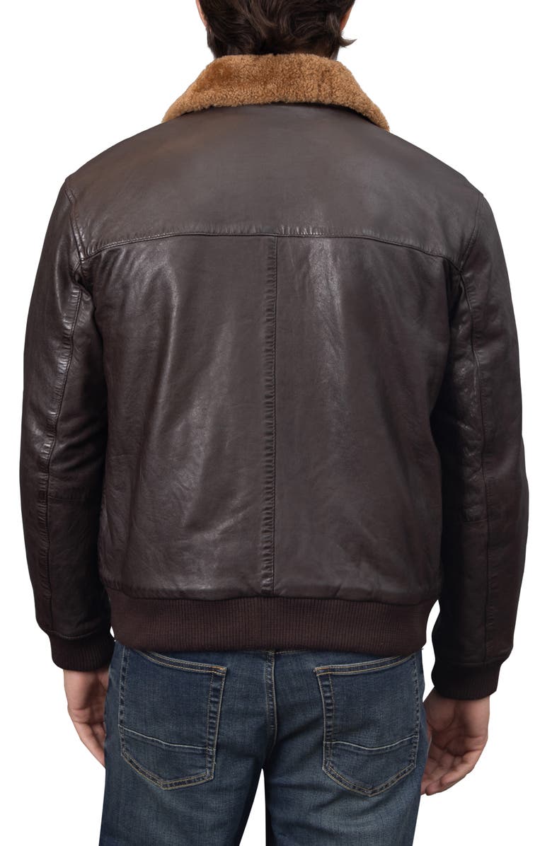 Bagatelle Washed Leather Aviator Jacket with Genuine Shearling Collar, Alternate, color, 
