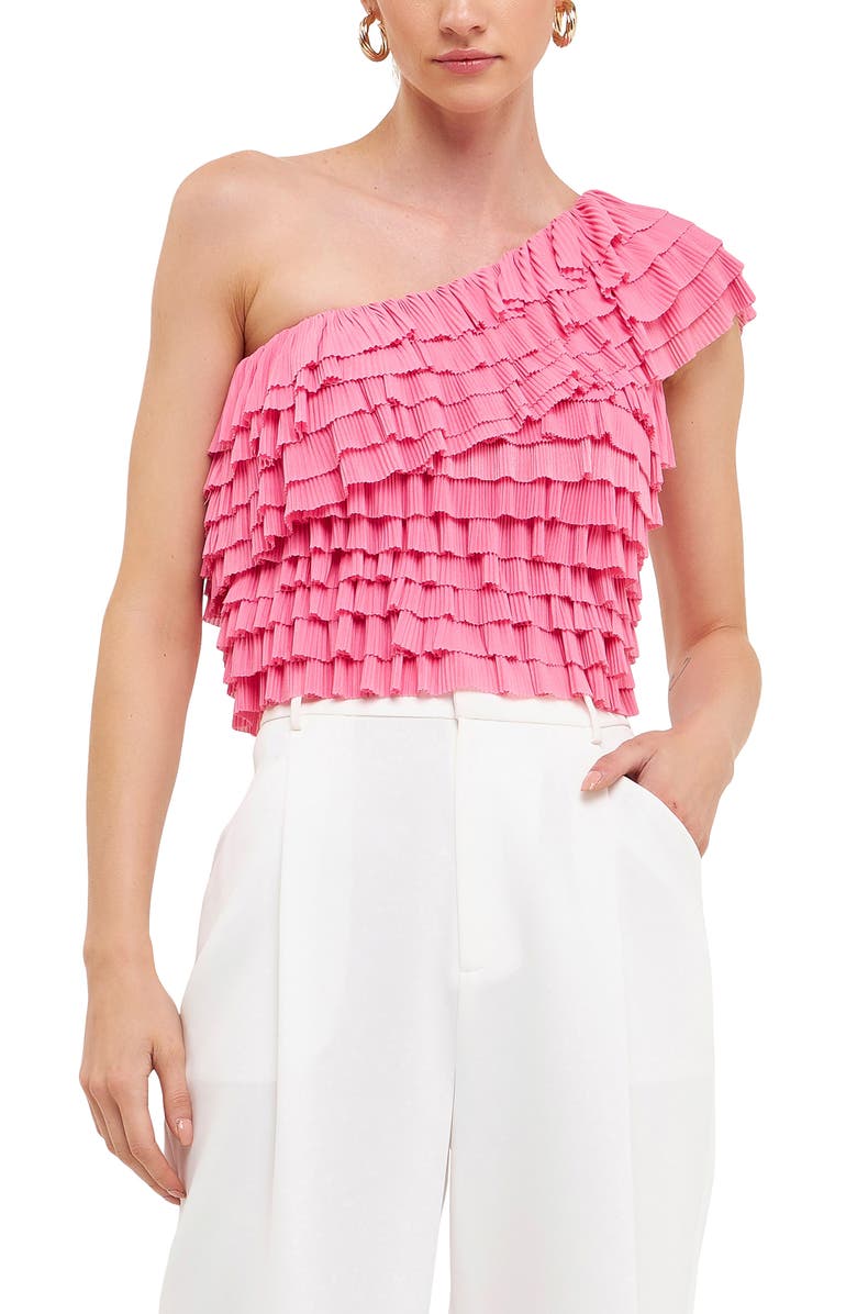 Endless Rose Ruffle One-Shoulder Top, Main, color, Pink