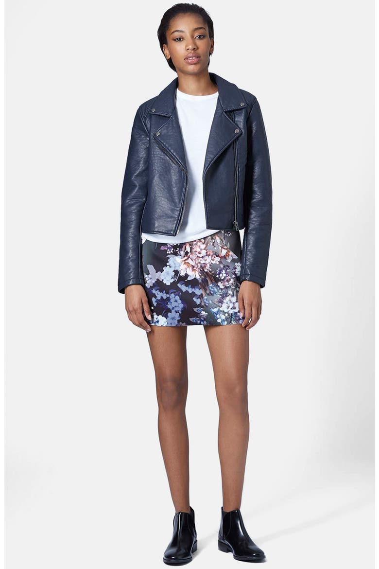 Faux Leather Biker Jacket, Alternate, color, NAVY BLUE