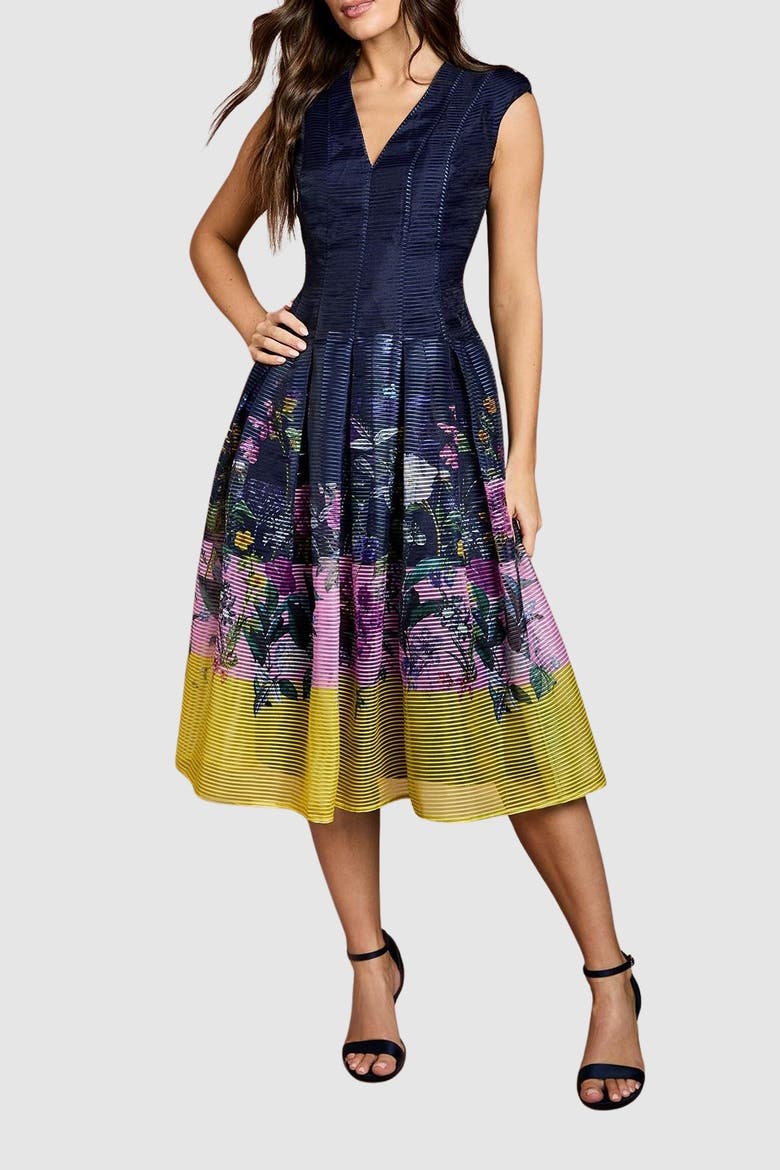 Burnout Organza Drop Waist Midi Dress, Alternate, color, Navy