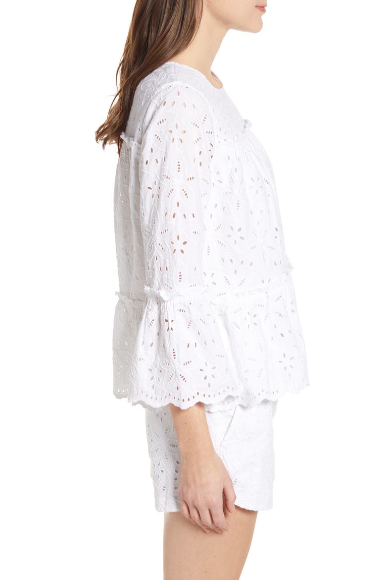 Eyelet Tiered Cotton Blouse, Alternate, color, WHITE CAP