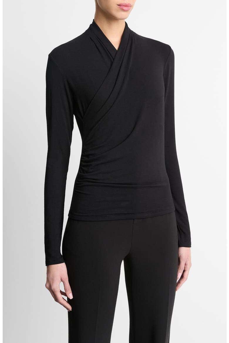 Long Sleeve Knit Wrap Top, Alternate, color, BLACK