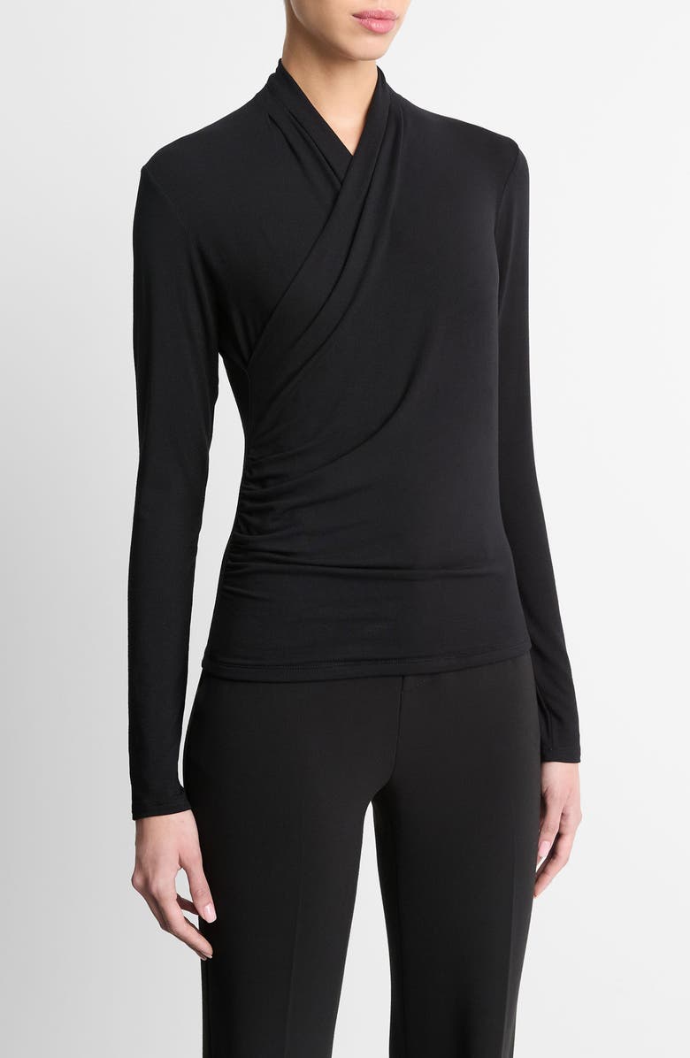 Vince Long Sleeve Knit Wrap Top, Alternate, color, Black