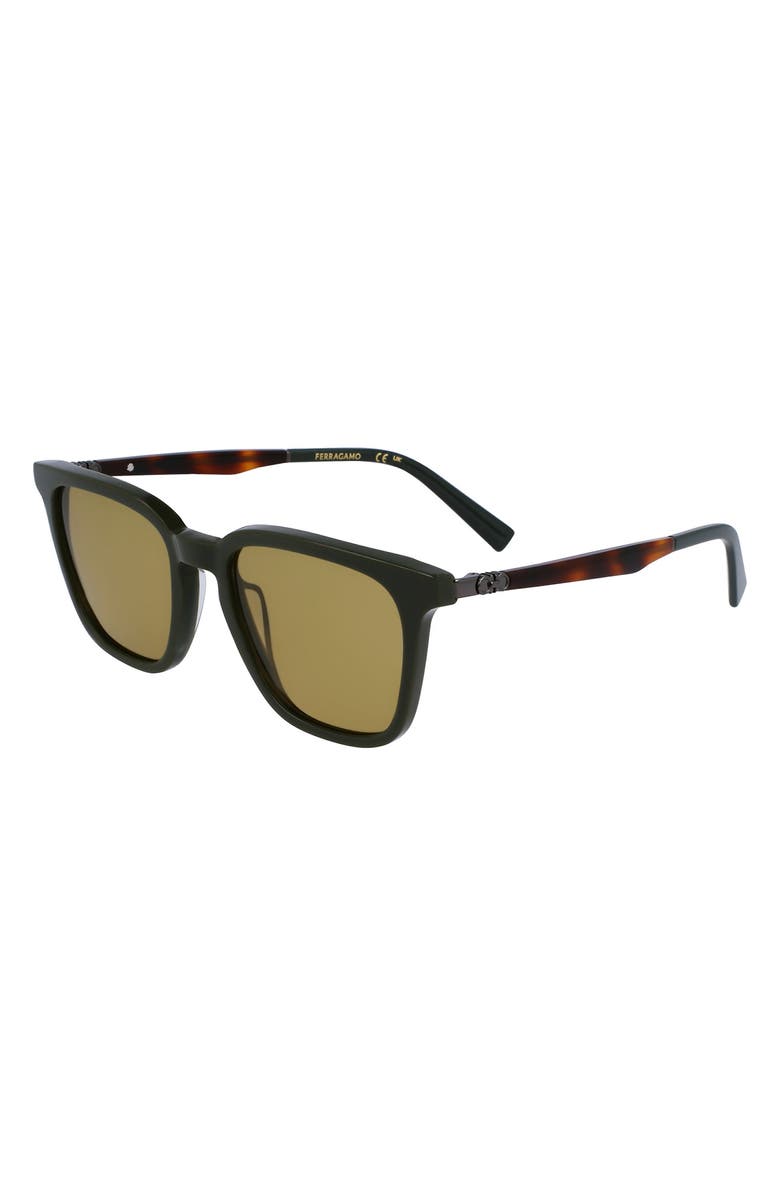 FERRAGAMO Timeless Modified 52mm Rectangular Sunglasses, Alternate, color, Dark Green