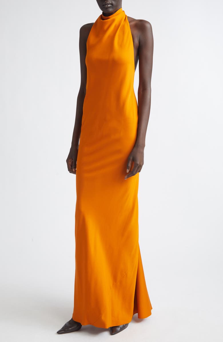 Brandon Maxwell The Ophelia Halter Neck Stretch Crepe Gown, Alternate, color, Sunset