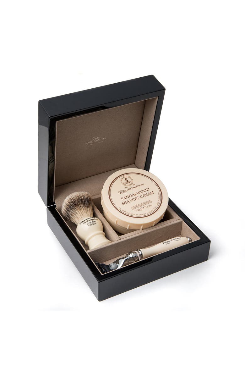 Taylor of Old Bond Street Sandalwood, Victorian Razor & Brush Wooden Gift Box, Main, color,